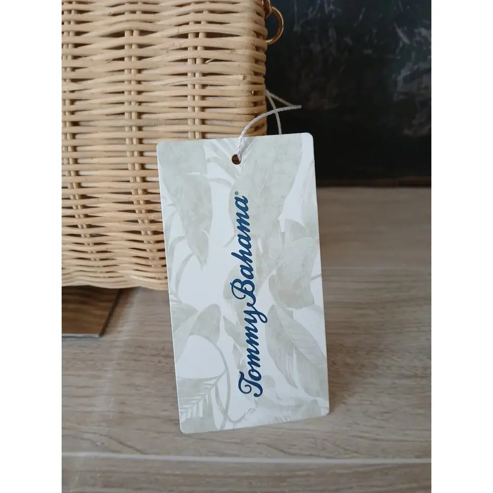 Tommy Bahama Woven Wicker Purse Clutch Bag New With Tags Turnlock Tan Cream - Picture 3 of 15